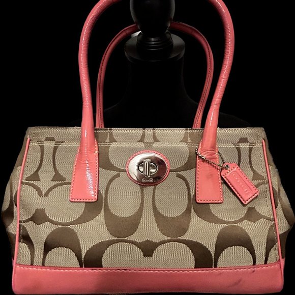 Coach Handbags - Coach Pink Leather & Tan Turnlock Handbag with zipper closure